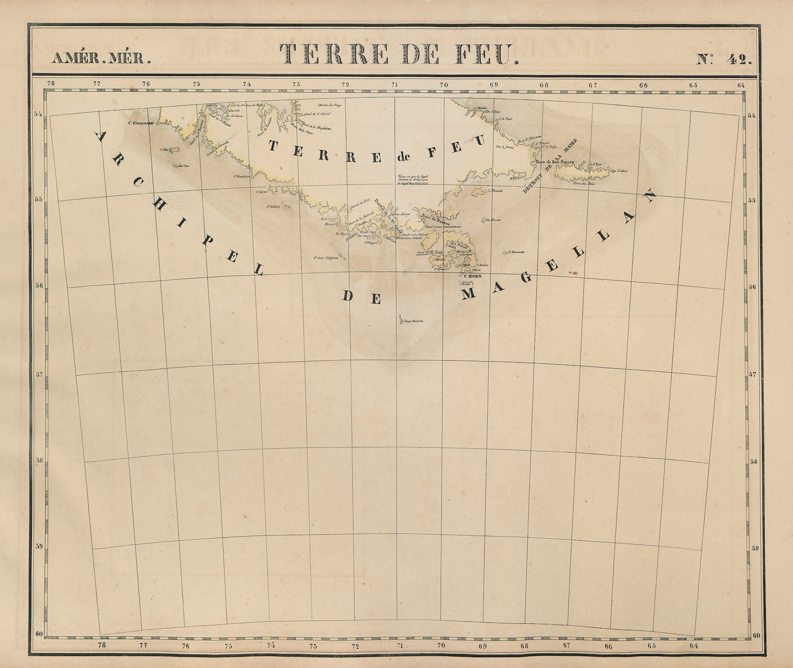 Amér Mér Terre de Feu #42 Tierra del Fuego Argentina Chile VANDERMAELEN 1827 map